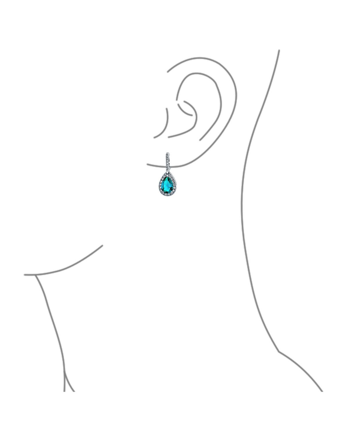 Bling Jewelry 7CT Style HaloCubic Zirconia Cz Formal Huggie Snap Hinge Dangle Drop Teardrop Earrings smaid Rhodium Plated - Aqua