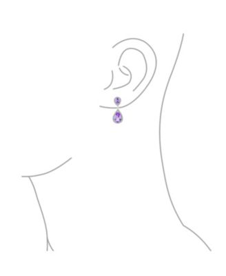 Fashion Purple CZ Halo Teardrop Drop Earrings Lavender Cubic Zirconia Rhodium Plated Brass