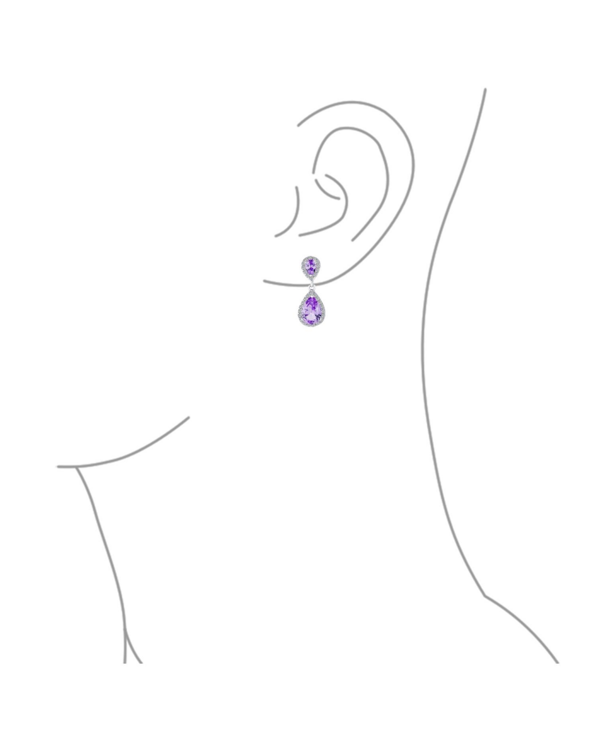 Bling Jewelry Fashion Purple Cz Halo Teardrop Drop Earrings For WomenCubic Zirconia Rhodium Plated Brass - Lavender