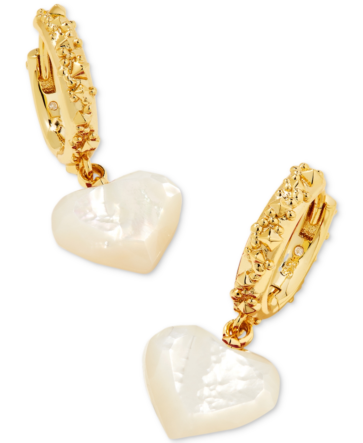 Kendra Scott Penny Heart Huggie Hoop Earrings In 14k Gold Plated In Ivory Mother Of Pearl