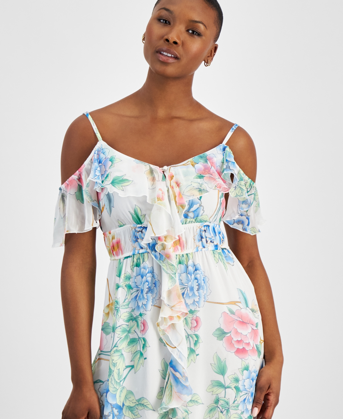 GUESS Floral Print Off The Shoulder organised Dress