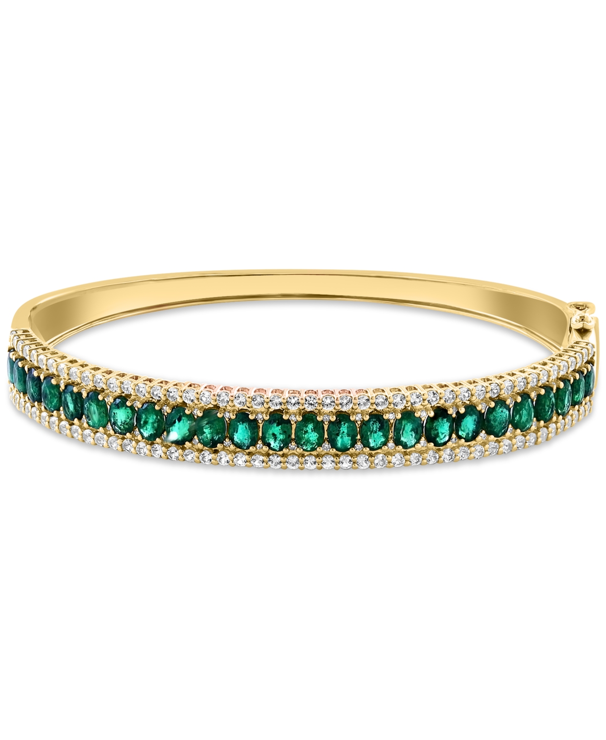 Effy Collection Effy Emerald (4-1/2 Ct. T.w.), White Sapphire (1-1/3 Ct. T.w.) & Diamond (1/6 Ct. T.w.) Bangle Brace In Yellow Gold