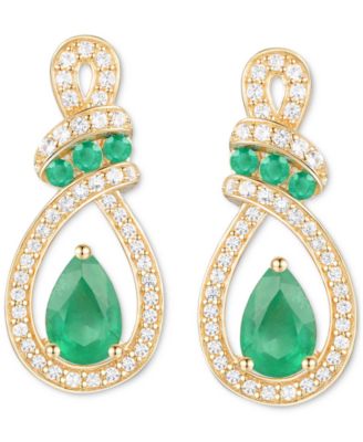Emerald (1-1/5 ct. t.w.) and Diamond (1/4 ct. t.w.) Drop Earrings in 14k Yellow Gold (Also Available in Ruby)