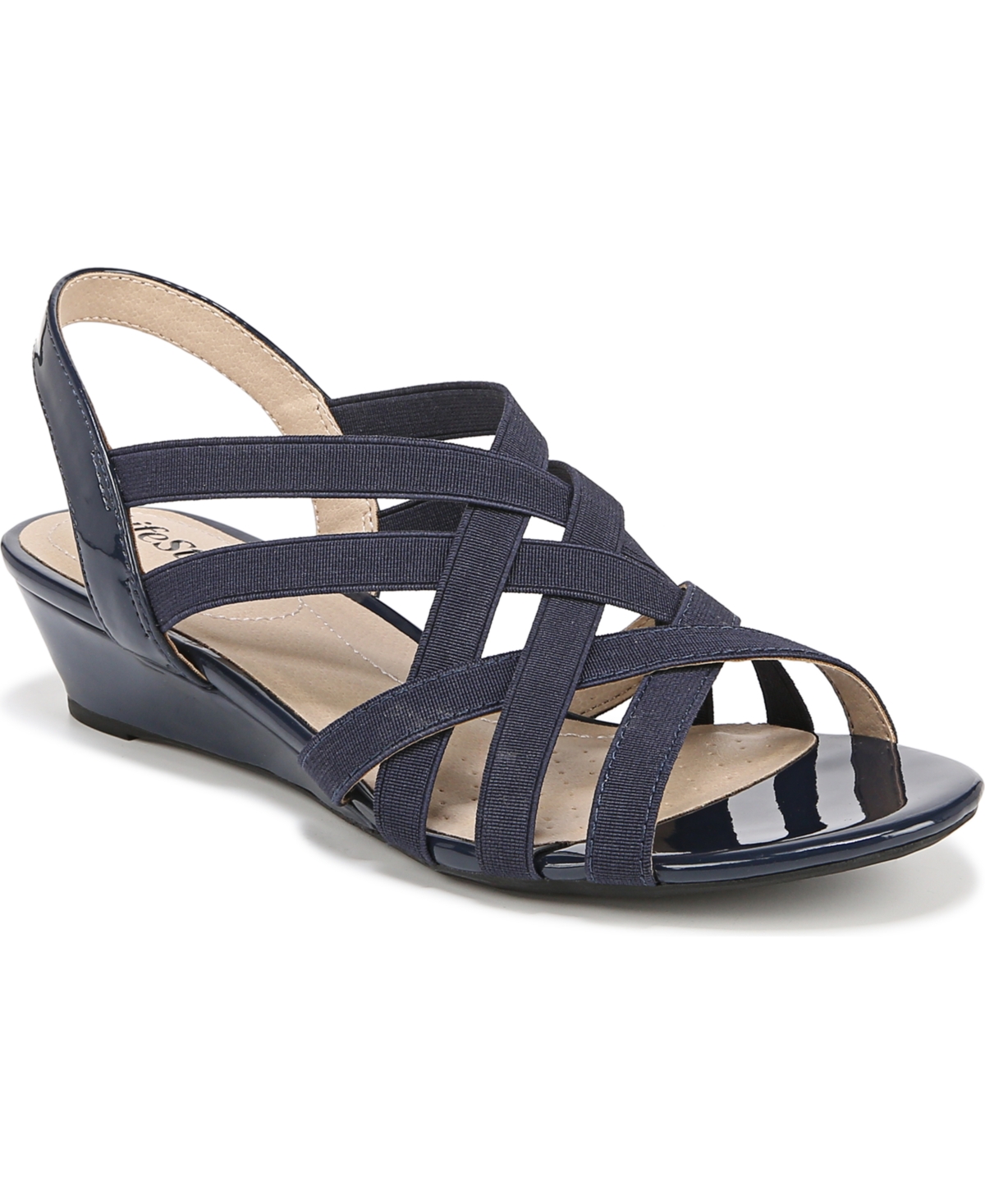 Lifestride Yung Strappy Wedge Sandals In Lux Navy Faux Leather,fabric