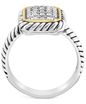 EFFY&reg; Diamond Rectangular Cluster Ring (1/8 ct. t.w.) in Sterling Silver & 18k Gold-Plate