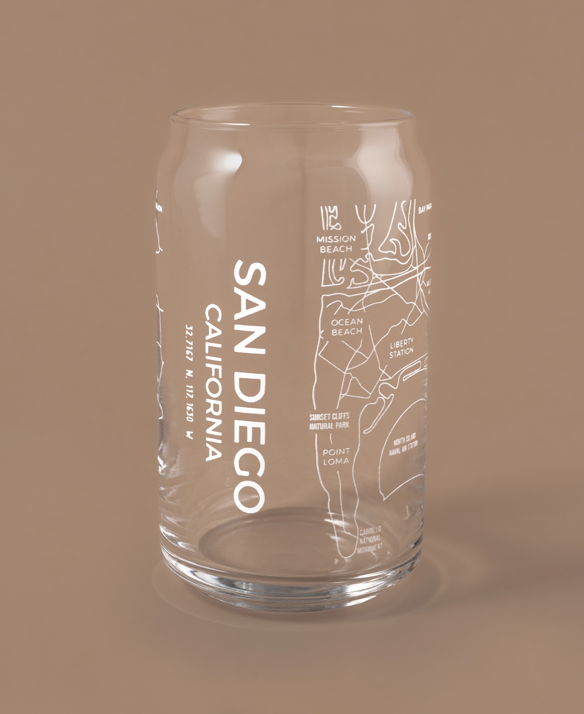 Narbo The Can San Diego Map 16 oz Everyday Glassware, Set Of 2 In White