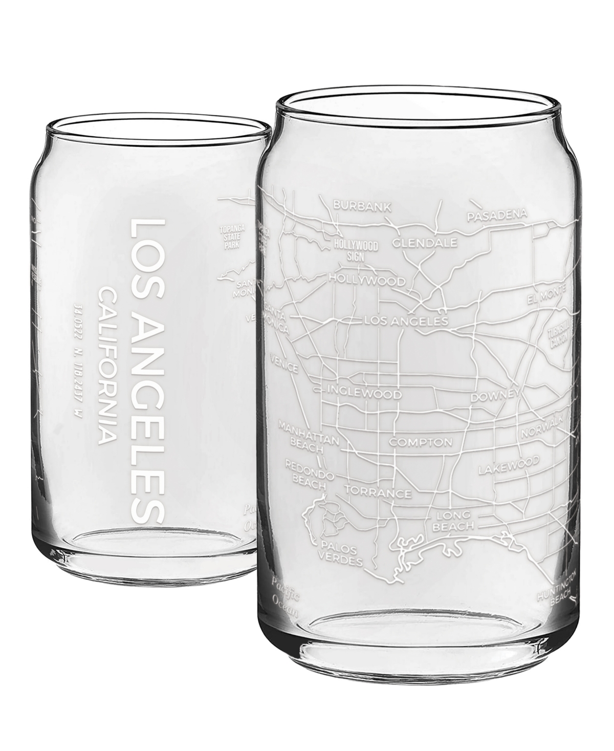 Narbo The Can Los Angeles Map 16 oz Everyday Glassware, Set Of 2 In White