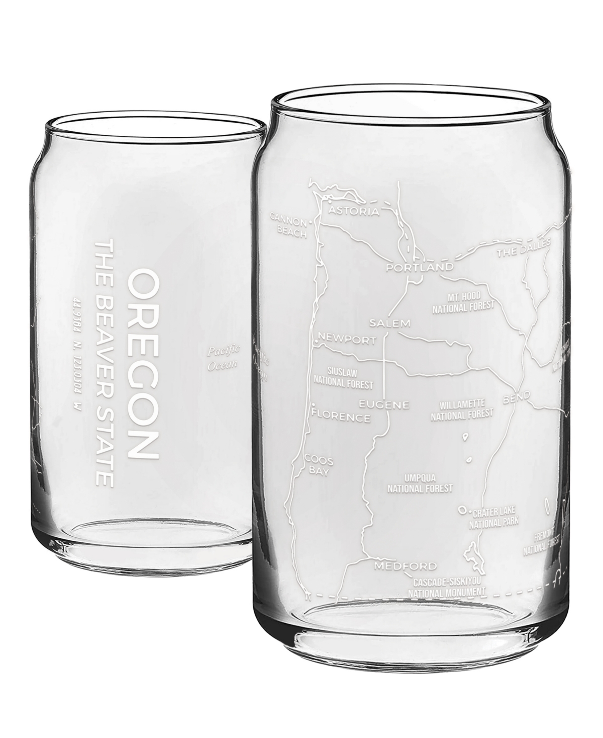 Narbo The Can Oregon State Map 16 oz Everyday Glassware, Set Of 2 In White