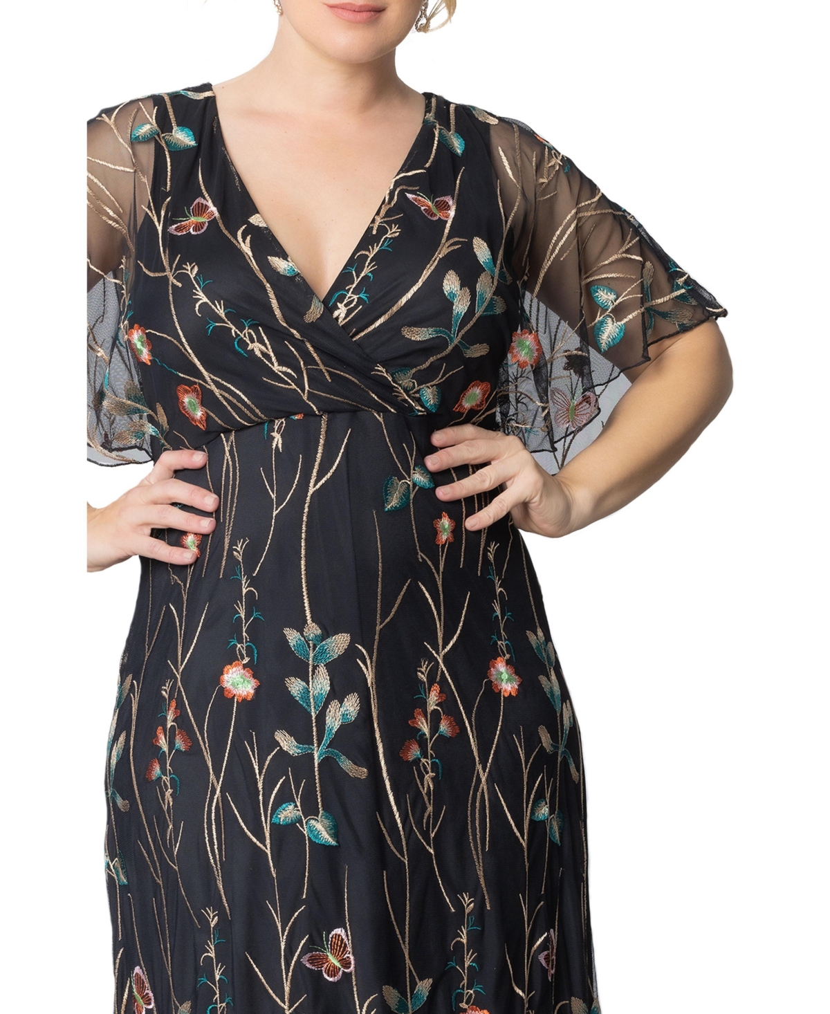 Kiyonna Plus Size Embroidered Elegance Evening Gown