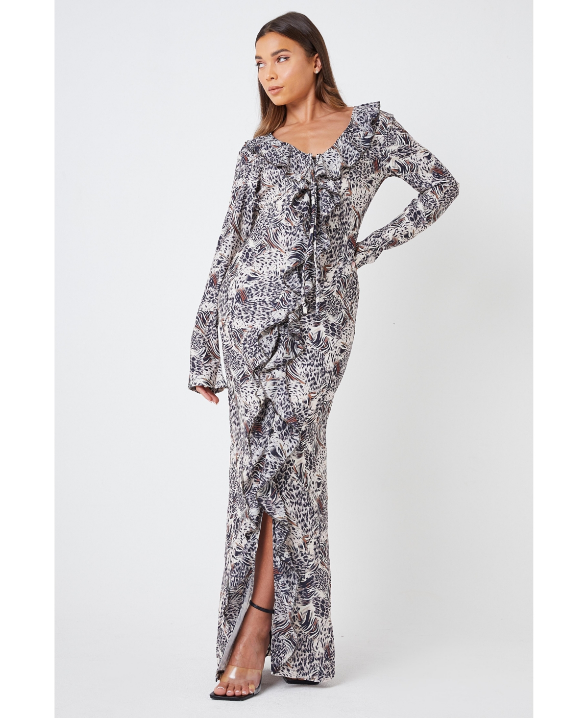 Women's Maxi Ruffle Dress - Leopard