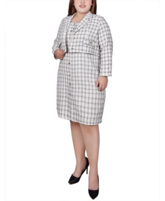 Plus Size Long Sleeve Jacket and Tweed Dress, 2 Piece Set