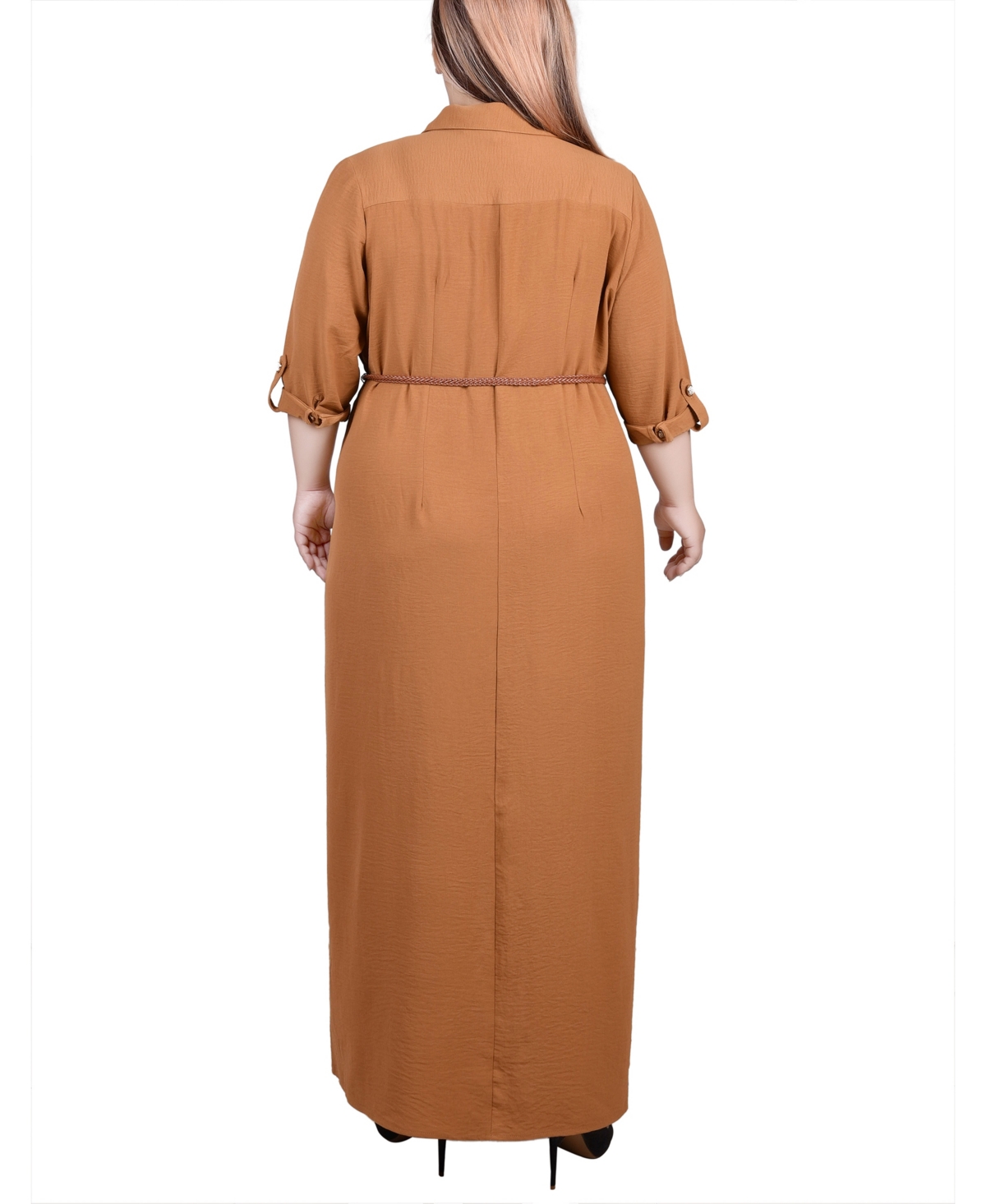 Ny Collection Plus Size 3/4 Sleeve Safari Style Belted Shirt Dress