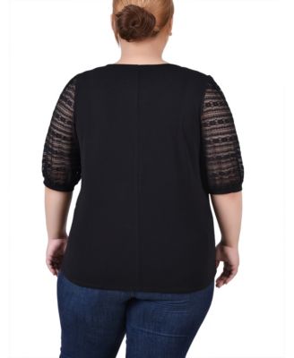 Plus Size Short Burnout Sleeve Scoop Neck Top