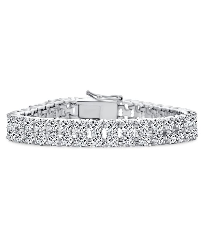 Bling Jewelry Wide Tennis Bracelet Two Row Cubic Zirconia Bridal Wedding