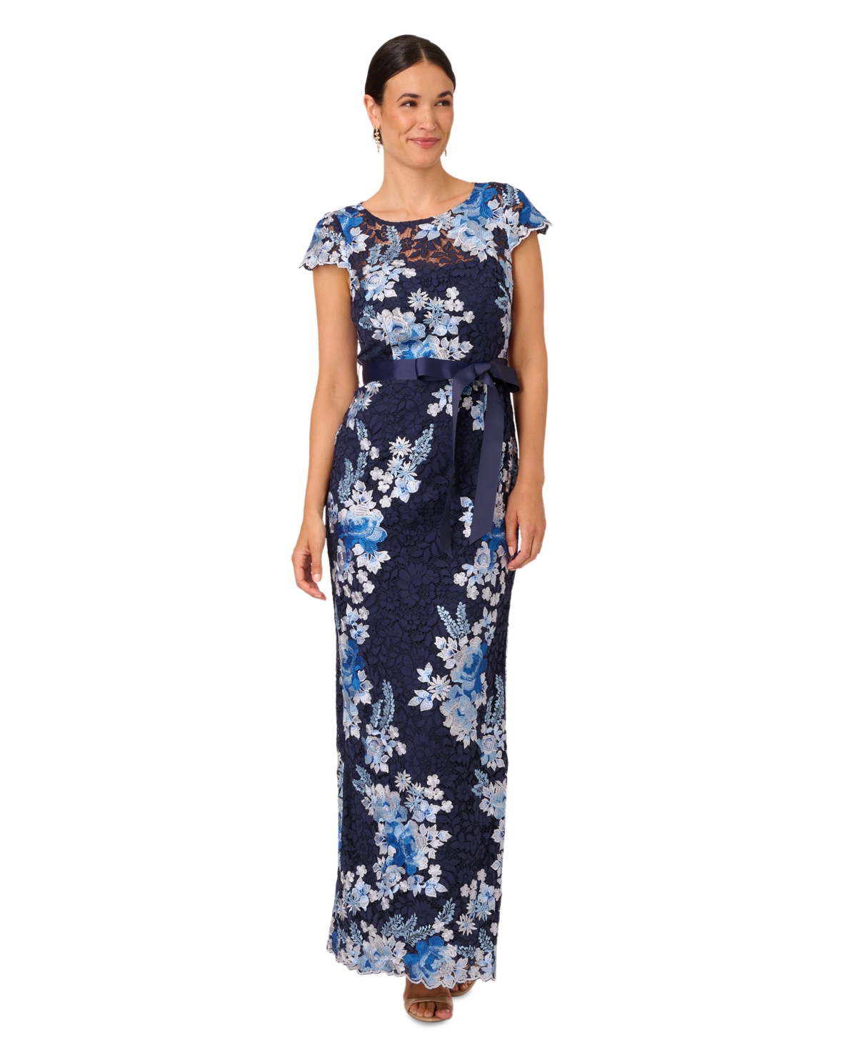 Adrianna Papell Women's Embroidered Lace Gown In Navy Multi