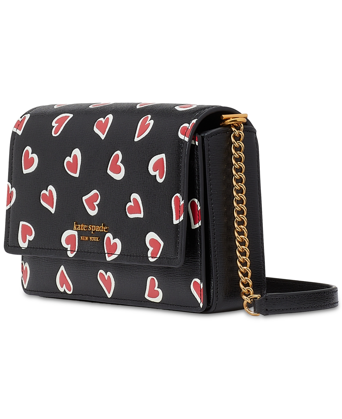 Shop Kate Spade Morgan Stencil Hearts Embossed Printed Saffiano Leather Flap Chain Wallet In Black Multi.