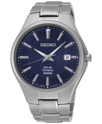 Seiko - Men's Solar Silver-Tone Titanium Bracelet Watch 40mm SNE381
