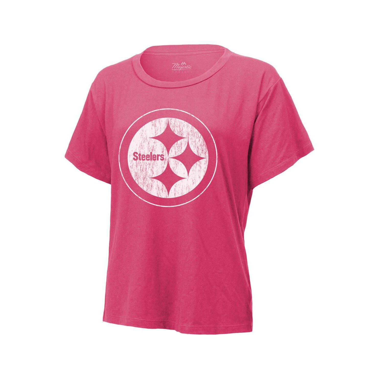Женская футболка Majestic Threads T.J. Watt Pink Distressed Pittsburgh Steelers Name and Number — фото 2