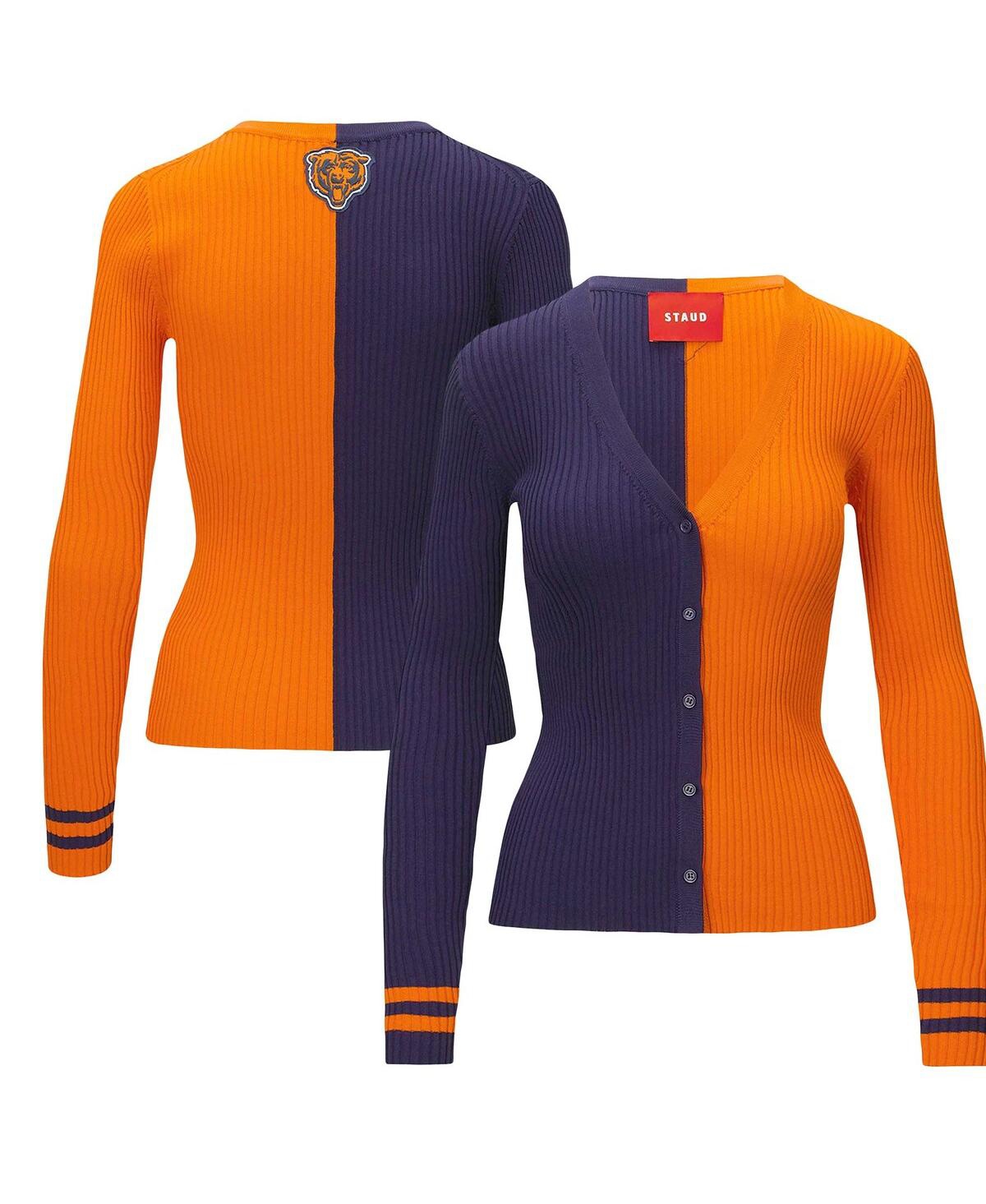 Shop Staud Women's  Navy, Orange Chicago Bears Cargo Sweater In Navy,orange