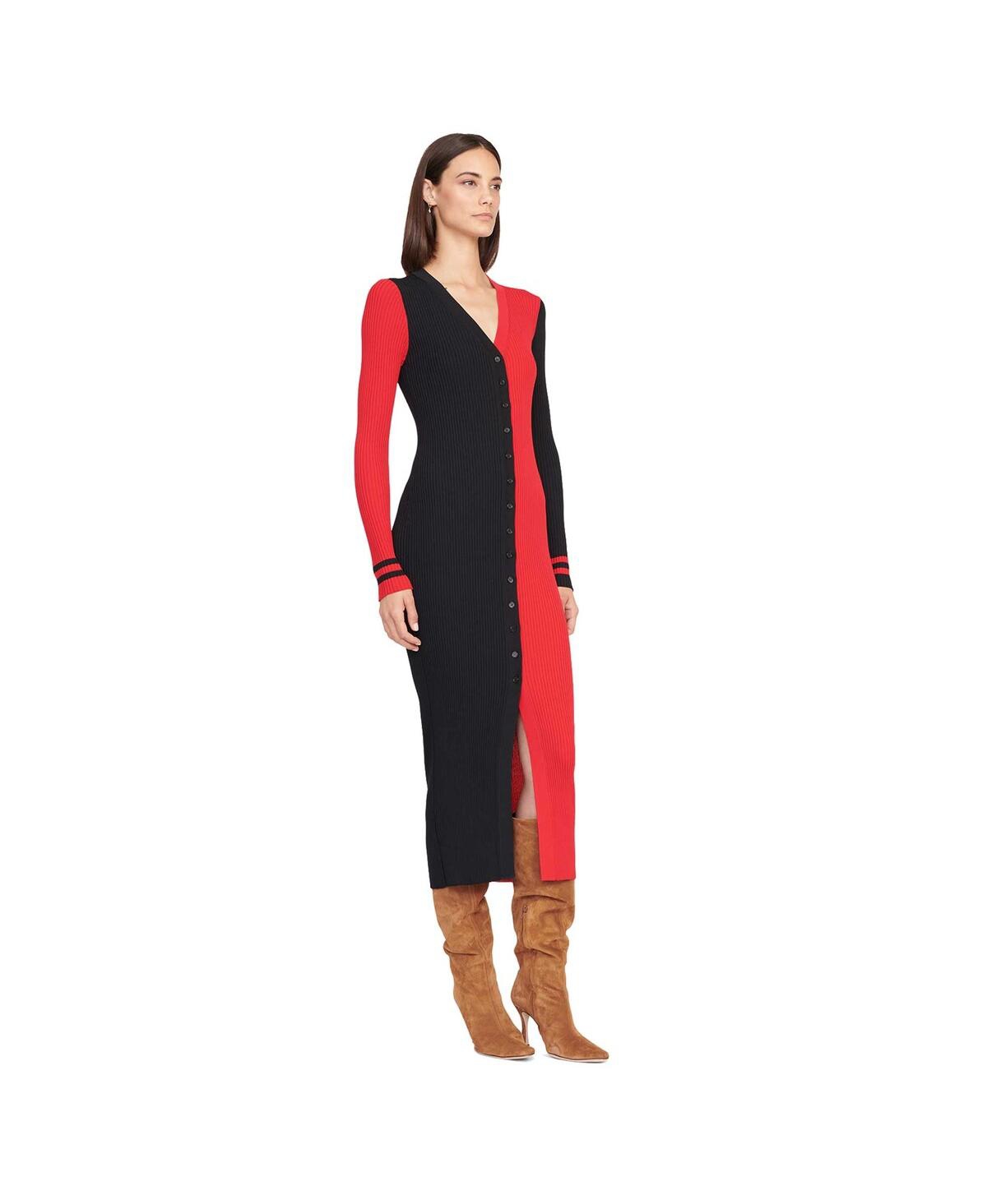Staud Women's Red/pewter Tampa Bay Buccaneers Shoko Knit Button-up Sweater Dress In Black,red