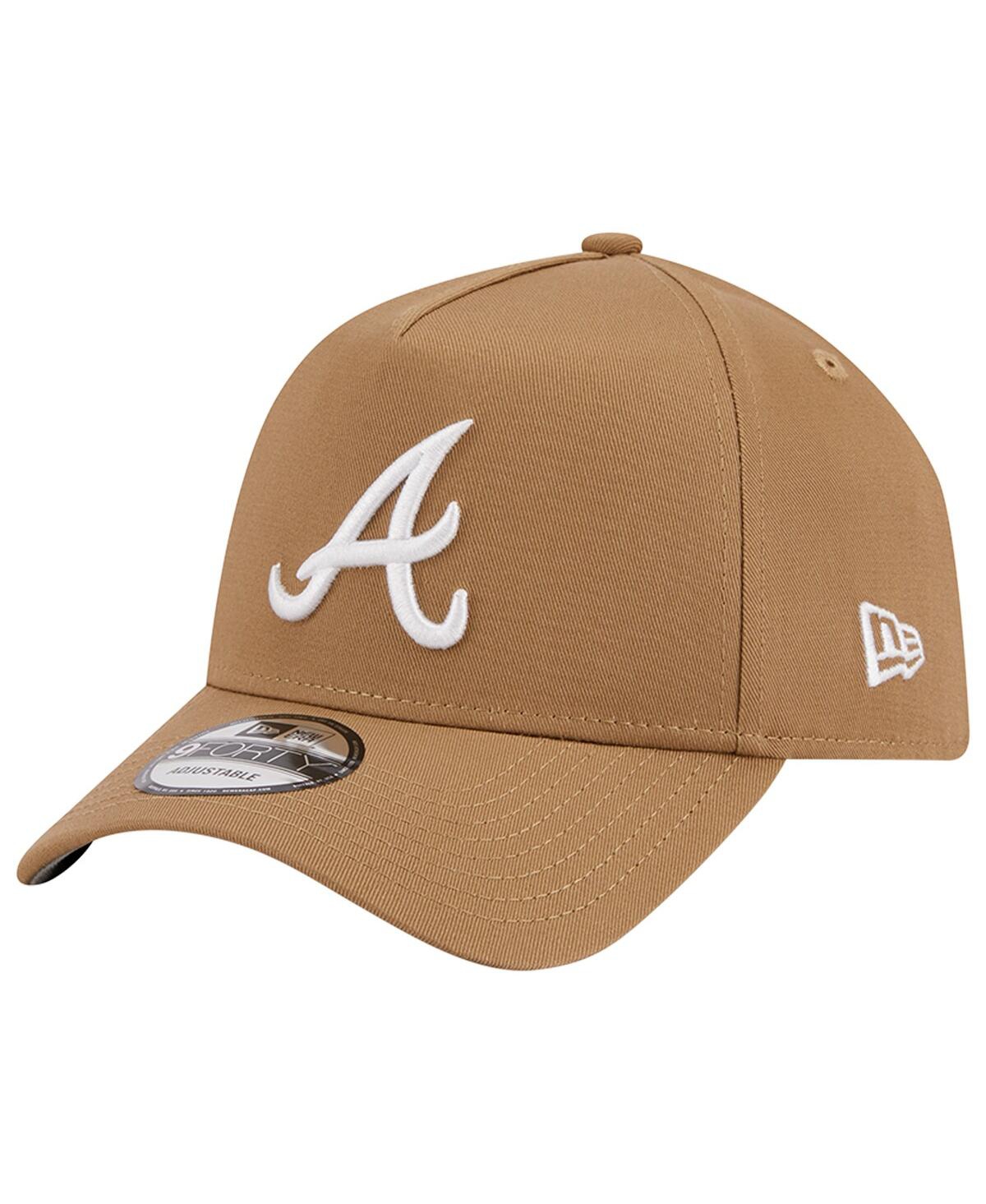 NEW ERA MEN'S NEW ERA KHAKI ATLANTA BRAVES A-FRAME 9FORTY ADJUSTABLE HAT 