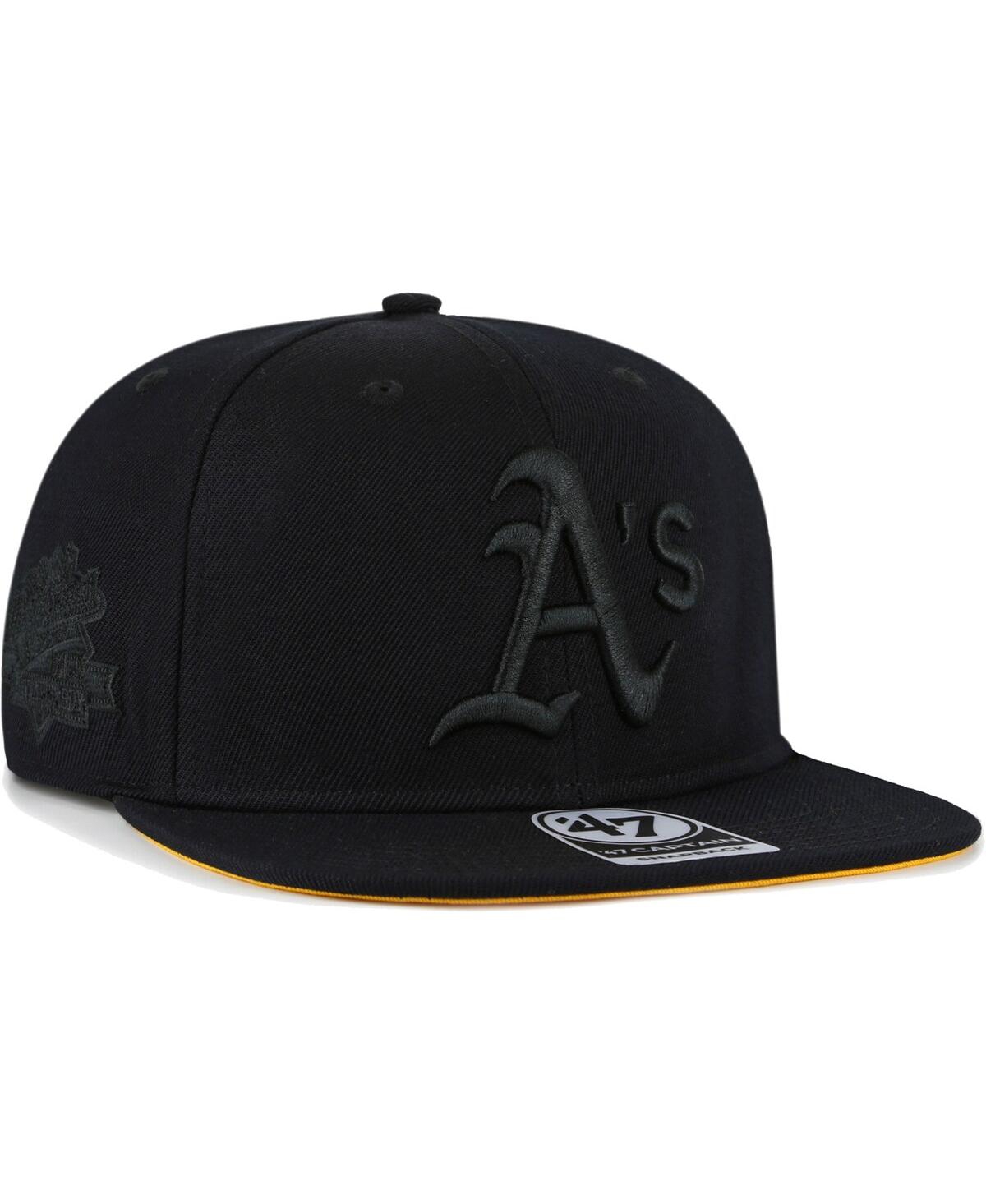 47 Brand Men's ' Oakland Athletics Black On Black Sure Shot Captain Snapback Hat