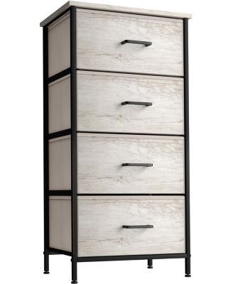4 Drawers Chest Nightstand - Storage for Closet, Home, College Dorm - Features Steel Frame, Wood Top, & Fabric Bins