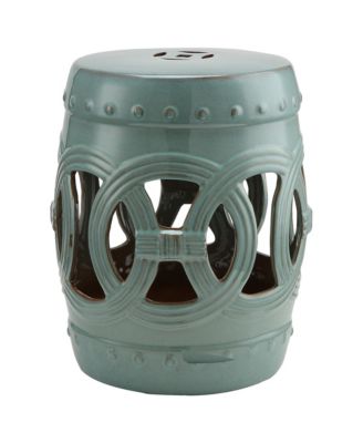 14" x 17" Ceramic Side Table Garden Stool with Knotted Ring Design & Glazed Strong Materials, Antique Blue