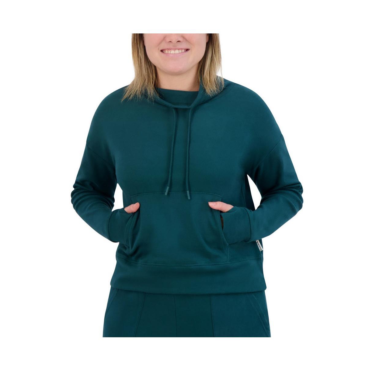 Women's Drawstring Funnel neck Fleece Pullover Sweatshirt - Pine