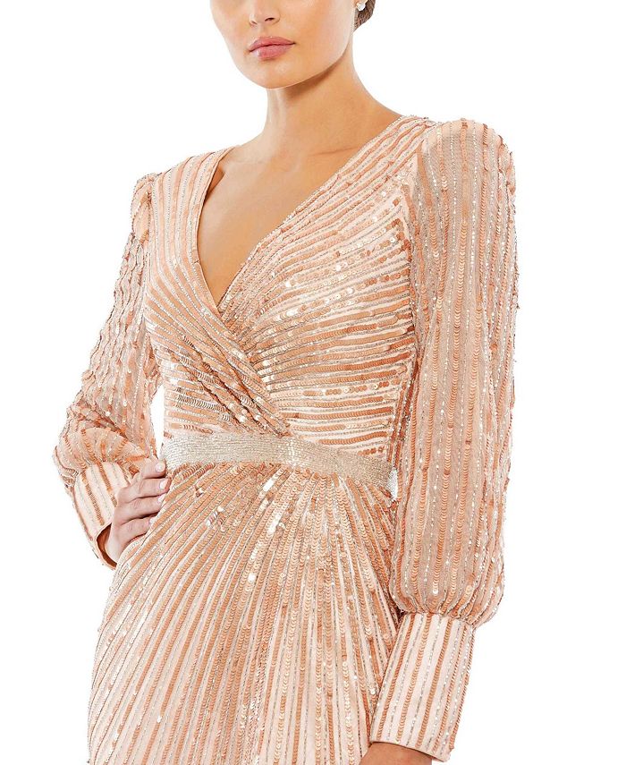 Mac Duggal Women's Sequined Wrap Over Bishop Sleeve Gown - Macy's