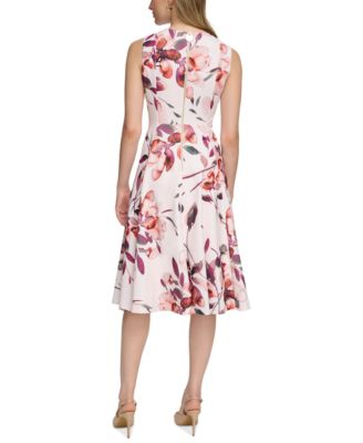 Calvin Klein Women's Floral Print Sleeveless A-Line Midi Dress - Macy's