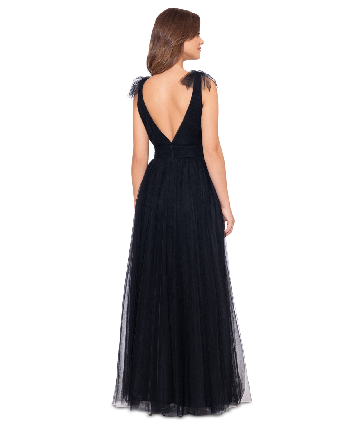 Shop Betsy & Adam Women's V-neck Sleeveless Chiffon Gown In Black