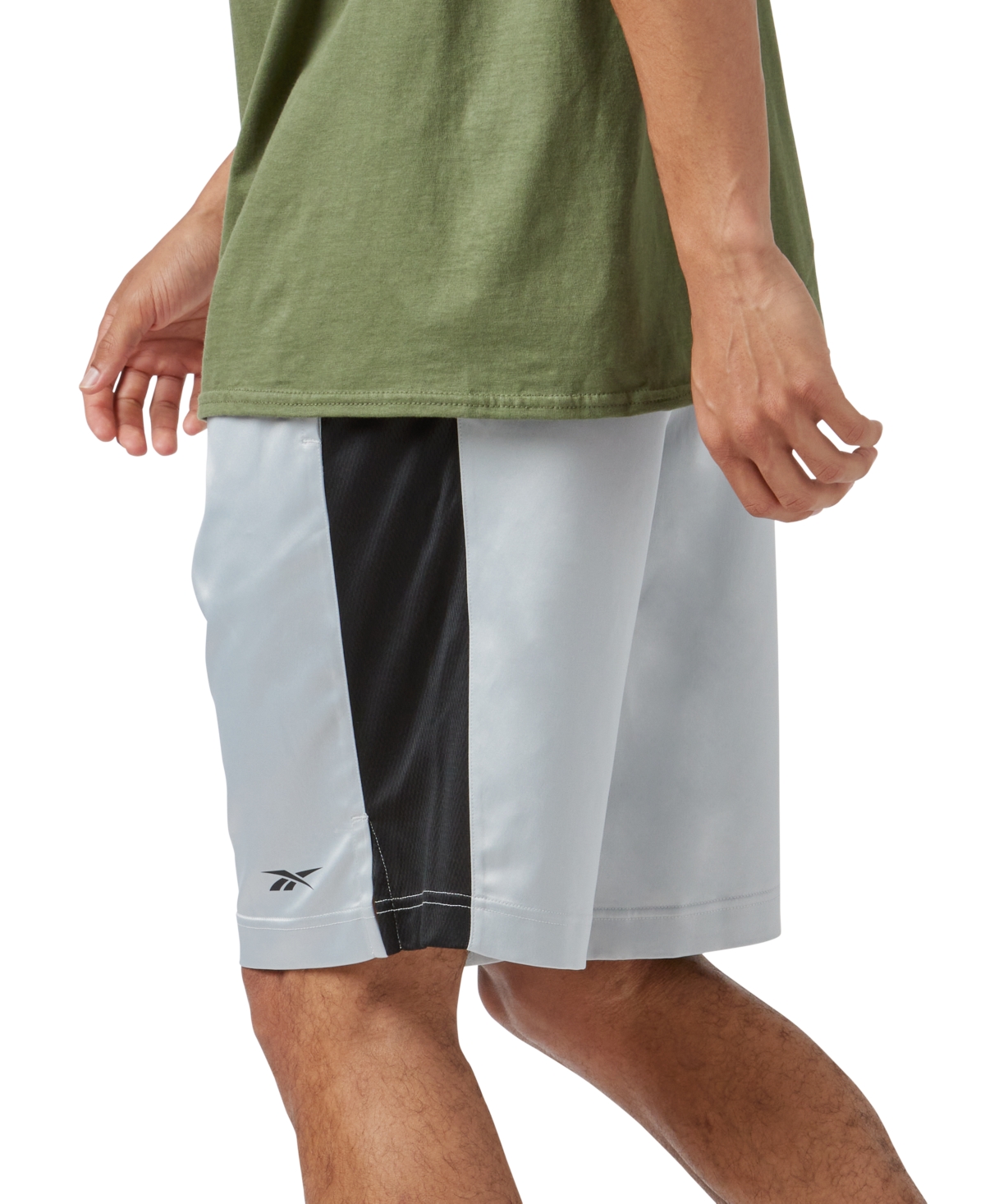 Reebok Men's Regular-Fit Mesh-Panel Satin Basketball Shorts -black