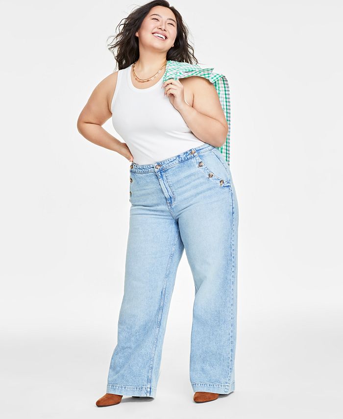 On 34th Plus Size Sailor High-Rise Wide-Leg Jeans, Created for Macy's ...