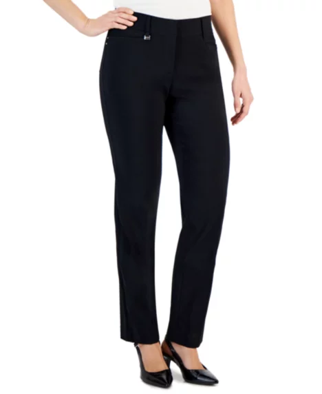 Petite Curvy Straight Leg Pants, Petite & Petite Short - Deep Black