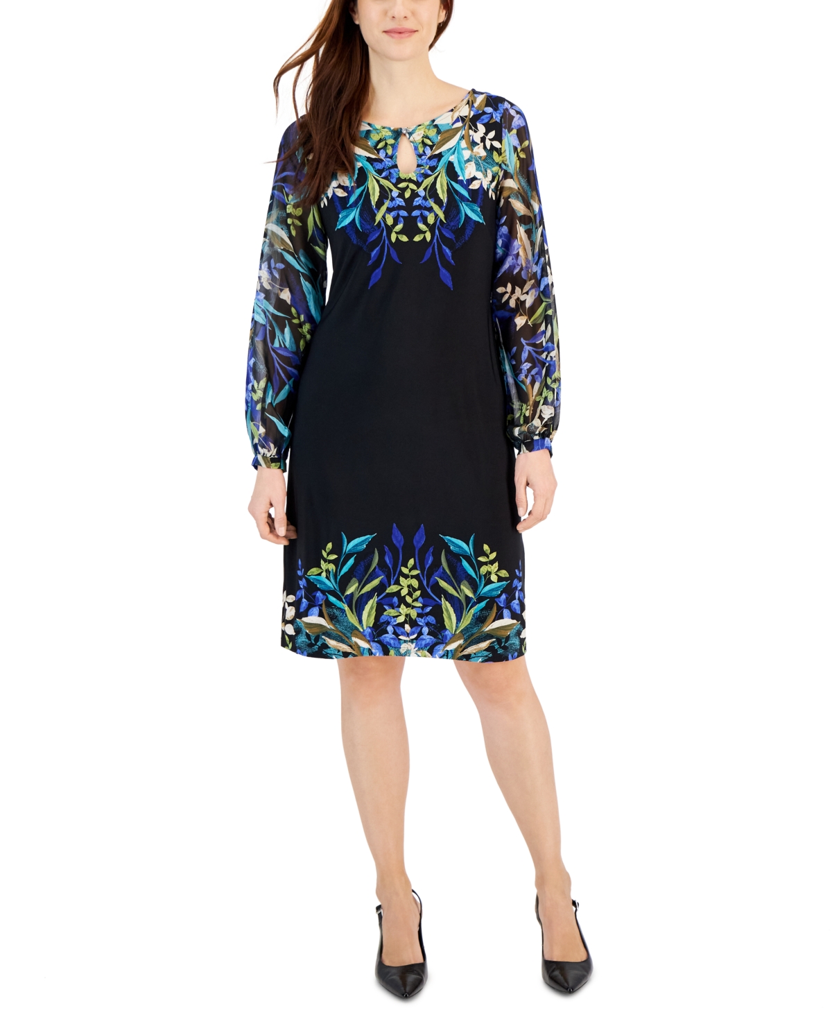 Jm Collection Women's Printed Keyhole Midi Dress, Created For Macy's In Deep Black Combo