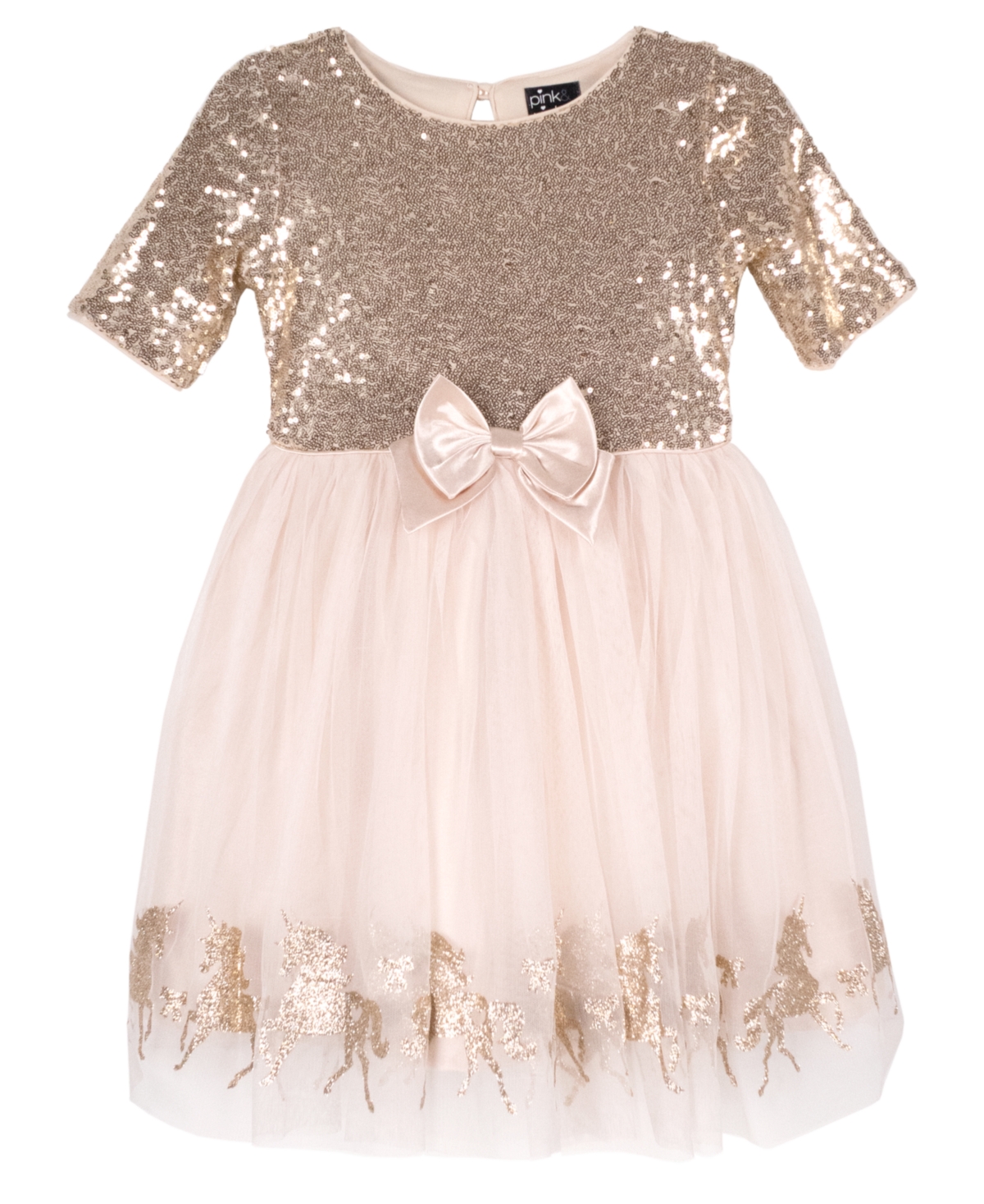 Pink & Violet Kids' Toddler Girls Elbow Sleeve Sequin Dress In Champagne