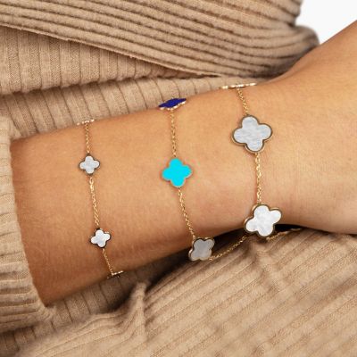Small Pastel Mixed Clover Bracelet 14K Gold