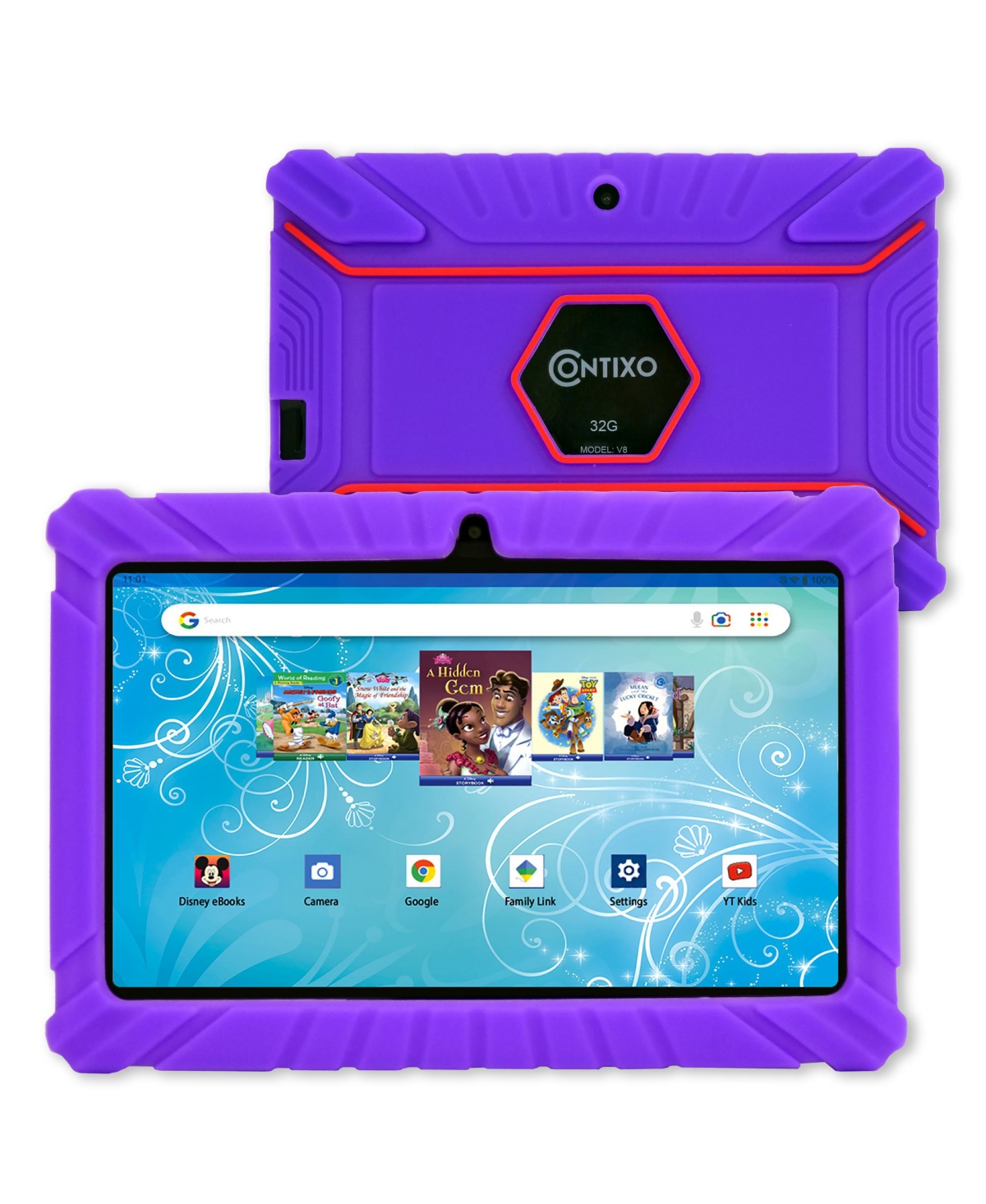Contixo 7a V8-2 Kids Android 11 Bluetooth Wi-fi Pro Hd Tablet 32gb Featuring 50 Disney Ebooks With 2mp Dual  In Purple