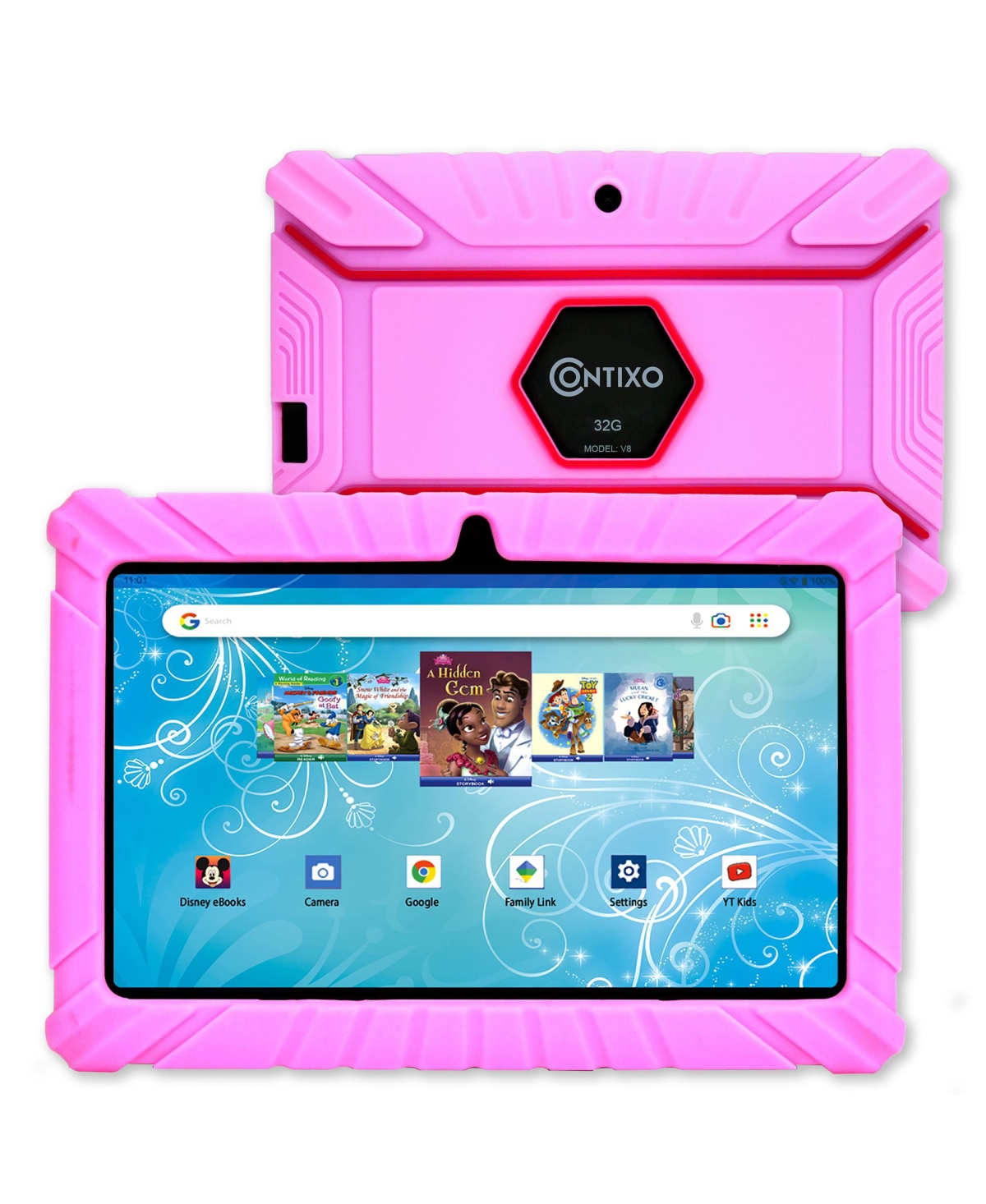 Contixo 7a V8-2 Kids Android 11 Bluetooth Wi-fi Pro Hd Tablet 32gb Featuring 50 Disney Ebooks With 2mp Dual  In Pink