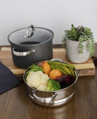 Hard Anodized Aluminum 4-Qt. Multi Cooker with Glass Lid & Steam Tray