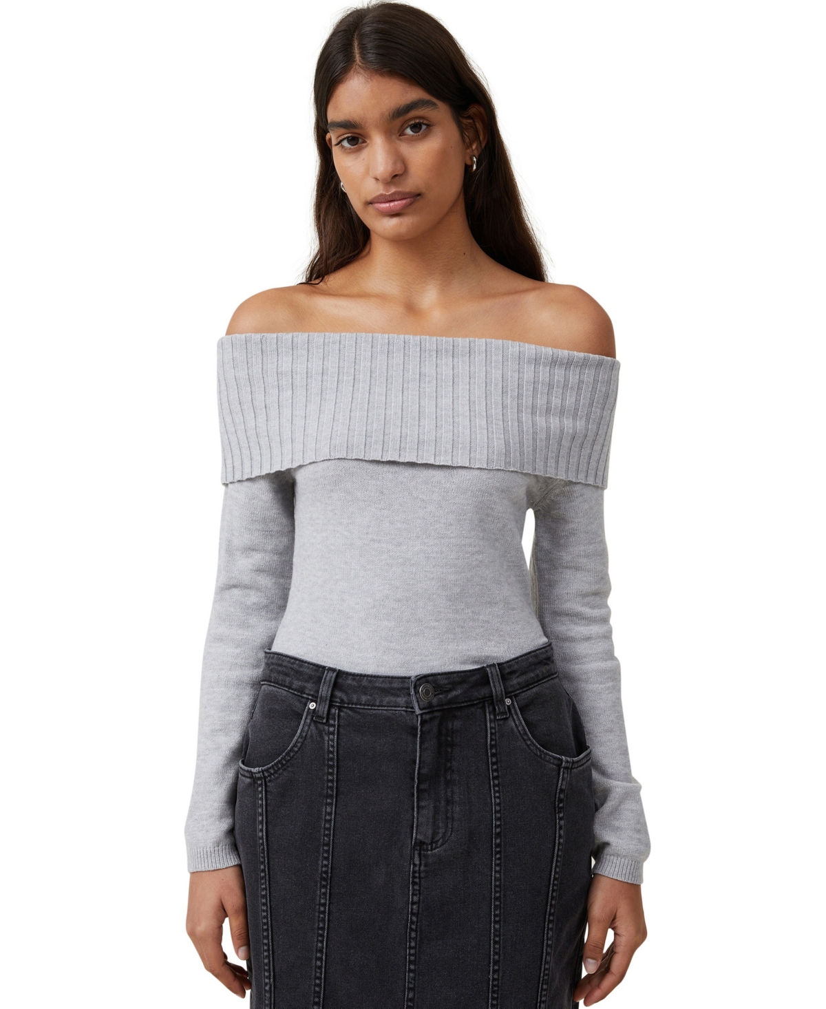 Women's Everfine Off The Shoulder Pullover Sweater - Gray Shadow Marle
