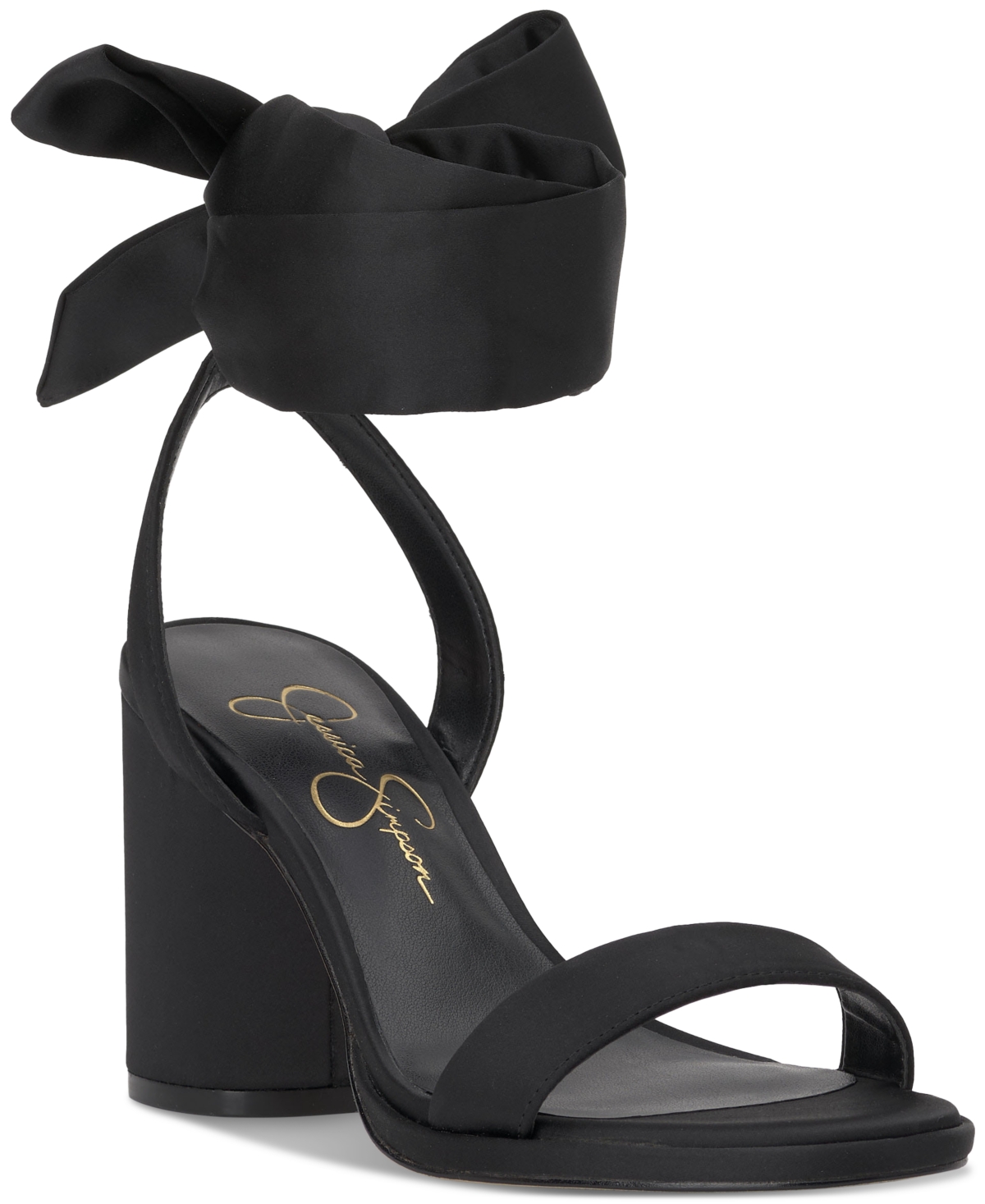 Jessica Simpson Women's Cadith Ankle-tie Dress Sandals In Black Satin