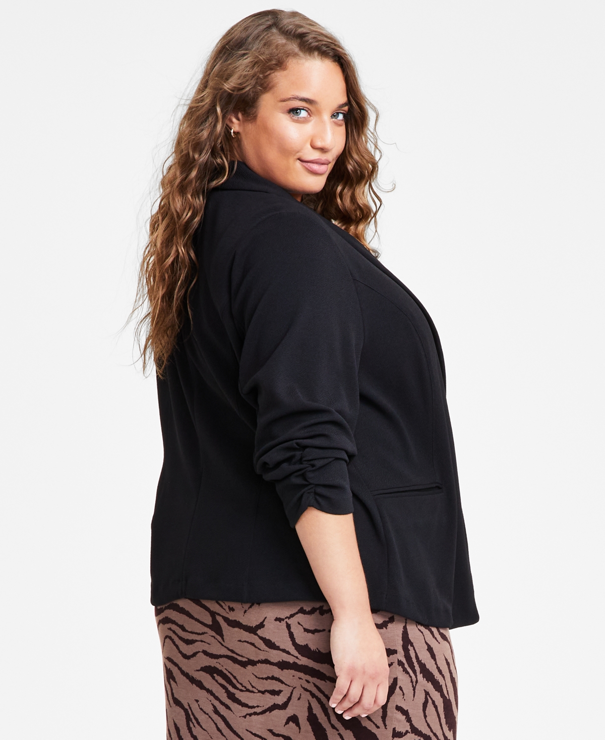 Bar Iii Trendy Plus Size Knit Drape-Front Blazer, Created for Macy's