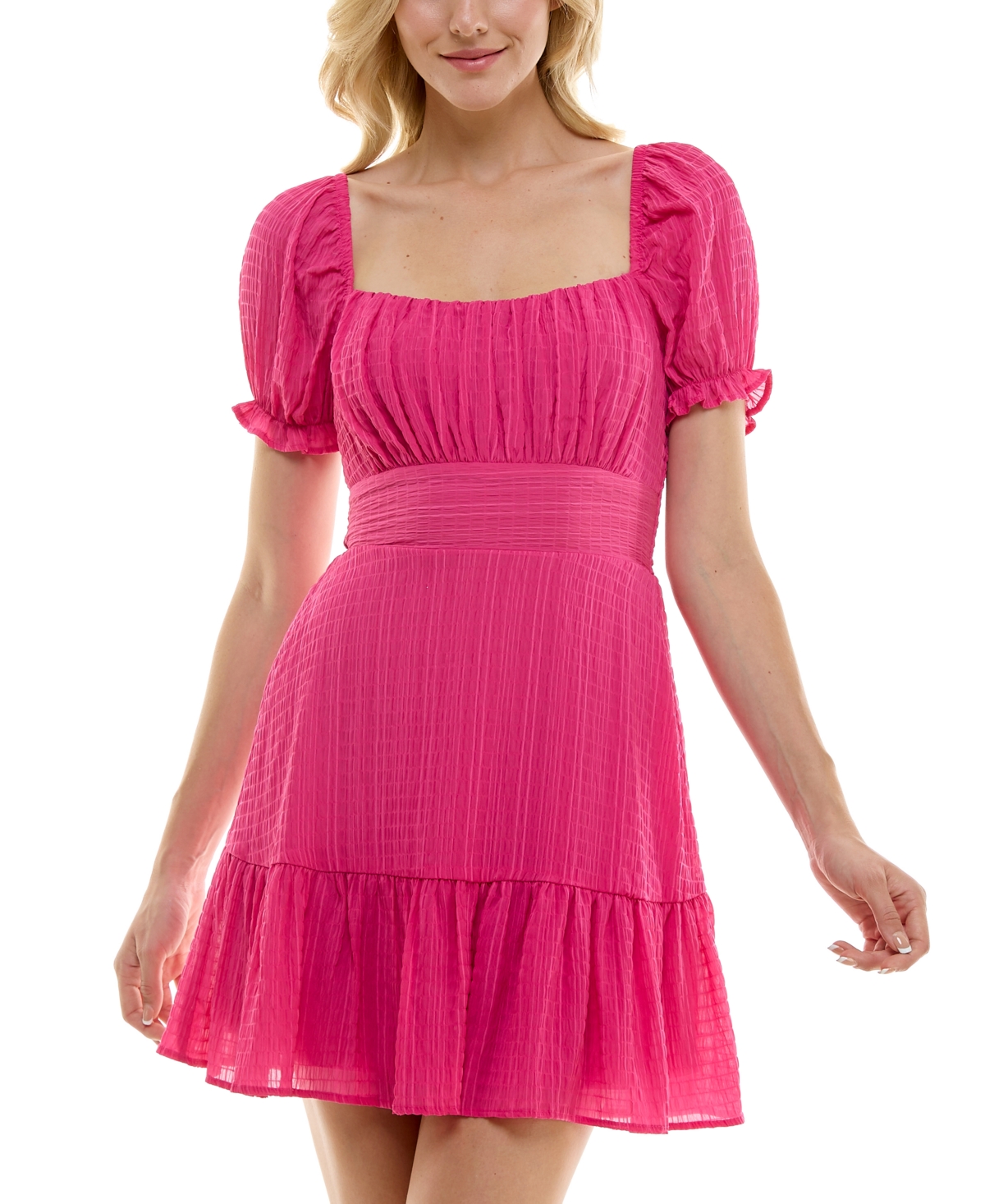 Juniors' Scoop-Neck Smocked-Back Chiffon Dress - Hot Pink