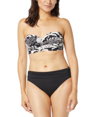 Shop Coco Reef Womens Charisma Printed Bra Sized Pleated Bikini Top Contours High Waist Bikini Bottoms In Black