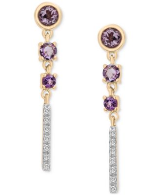 Macy's - Amethyst (3/8 ct. t.w.) & Diamond (1/20 ct. t.w.) Drop Earrings in 14k Gold-Plated Sterling Silver