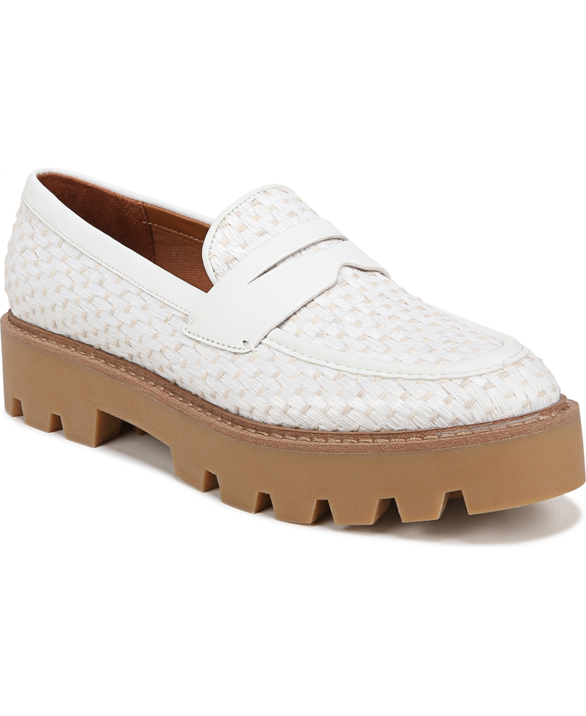 Franco Sarto Balin Lug Sole Loafers In White Fabric,faux Leather