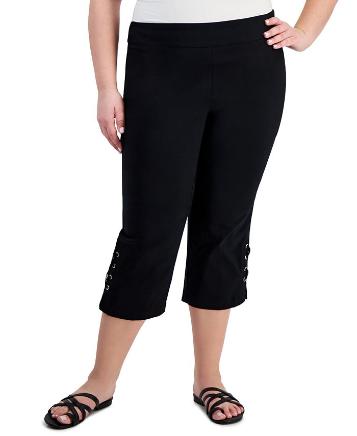 JM Collection Plus Size Side Lace-Up Capri Pants, Created for Macy's ...