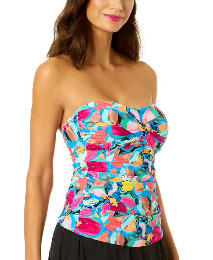 Anne Cole Women's Shirred Bandeau Tankini Top, Green Floral, S